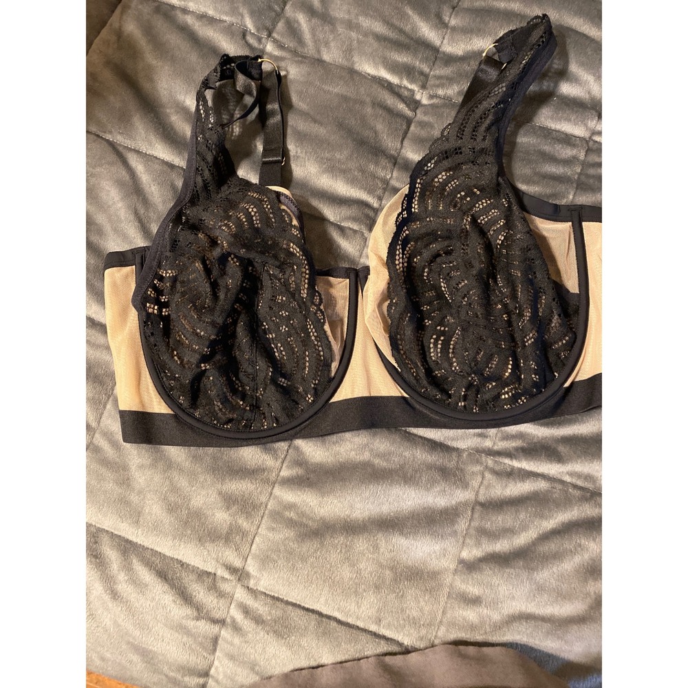 ThirdLove 24/7 Lace Contour Plunge Bra Black Tan 42F Underwire Lingerie 0562